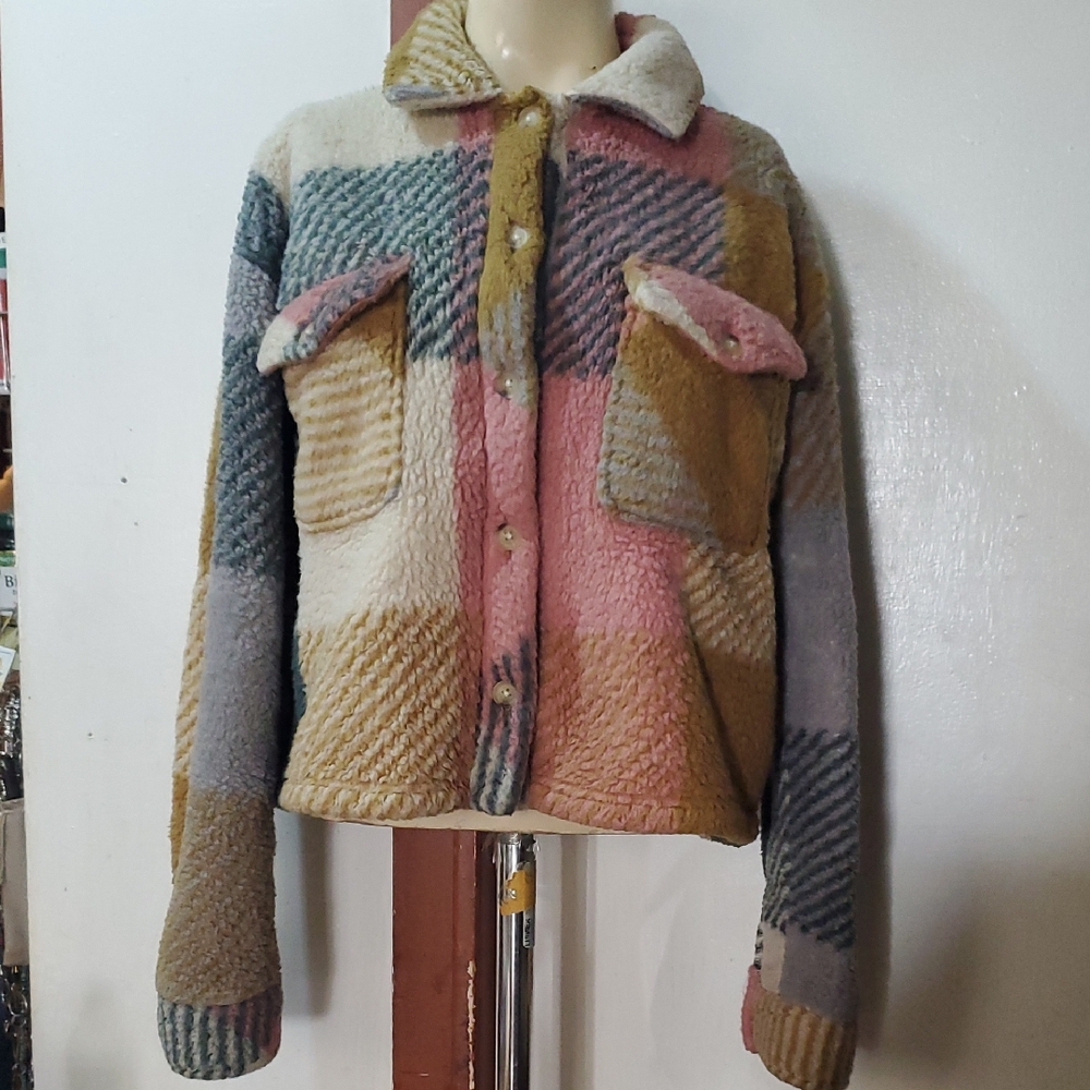 Thread & Supply Multicolor Check Plaid Teddy Jacket Size S - Picture 1 of 11